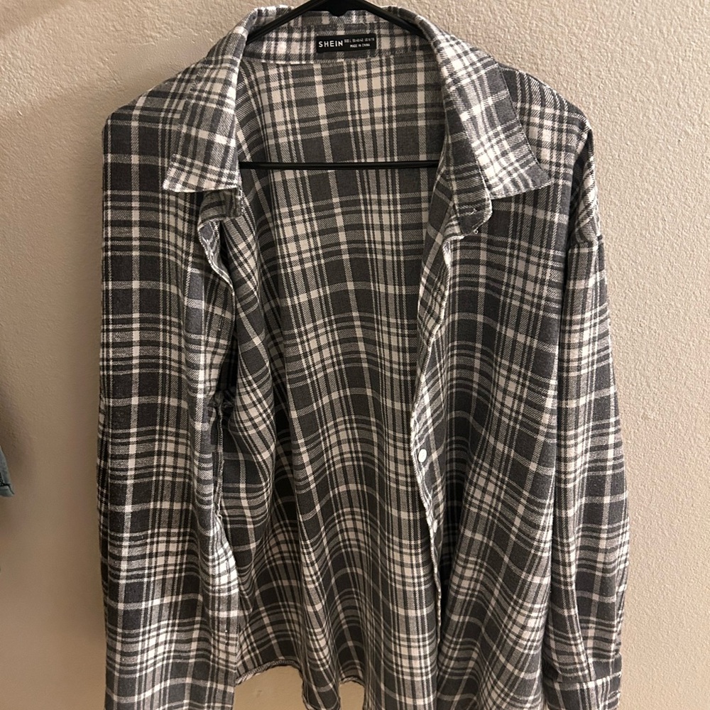 SHEIN grey plaid flannel oversized shirt